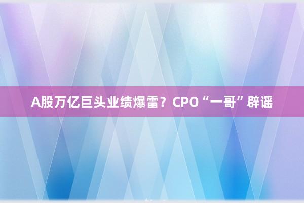 A股万亿巨头业绩爆雷？CPO“一哥”辟谣