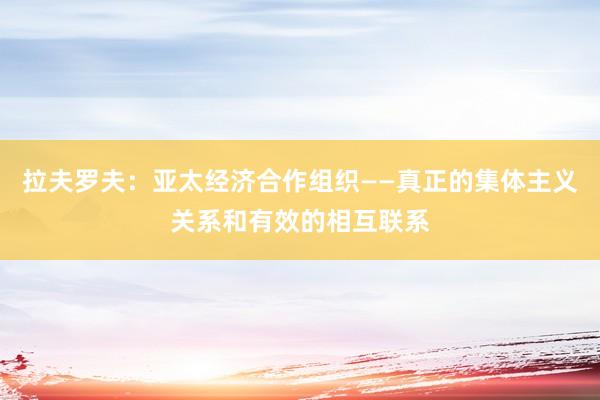 拉夫罗夫:亚太经济合作组织——真正的集体主义关系和有效的相互联系
