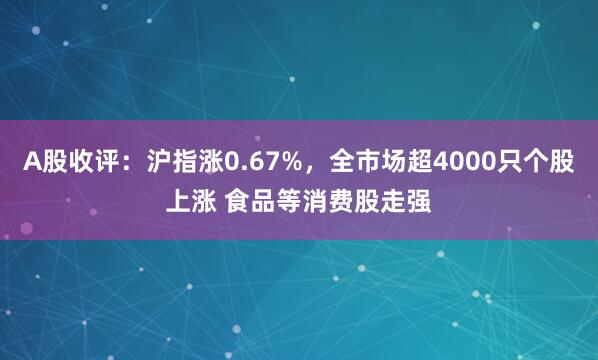 A股收评：沪指涨0.67%，全市场超4000只个股上涨 食品等消费股走强