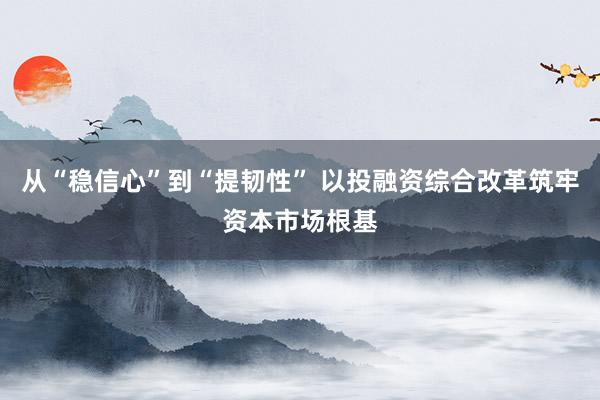 从“稳信心”到“提韧性” 以投融资综合改革筑牢资本市场根基