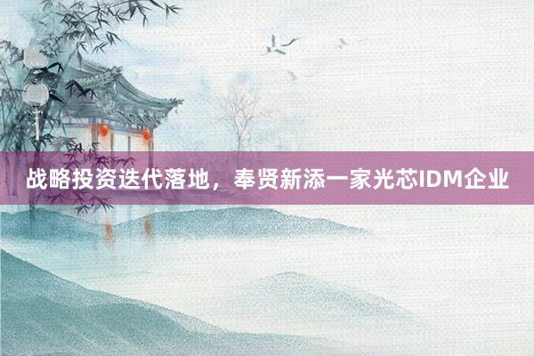 战略投资迭代落地，奉贤新添一家光芯IDM企业
