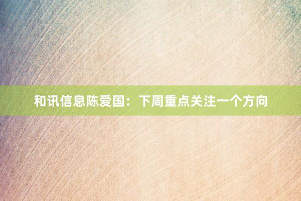 和讯信息陈爱国：下周重点关注一个方向