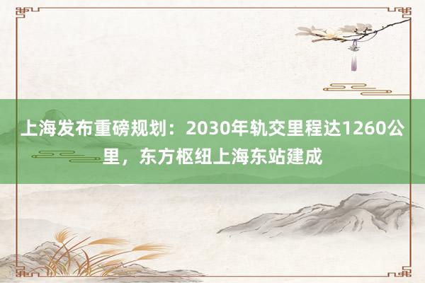 上海发布重磅规划：2030年轨交里程达1260公里，东方枢纽上海东站建成