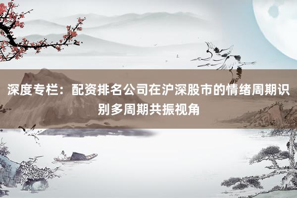深度专栏：配资排名公司在沪深股市的情绪周期识别多周期共振视角