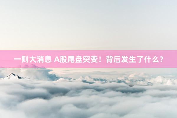一则大消息 A股尾盘突变！背后发生了什么？