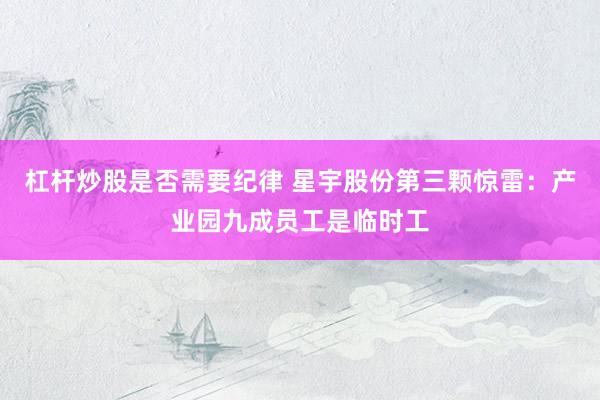 杠杆炒股是否需要纪律 星宇股份第三颗惊雷：产业园九成员工是临时工