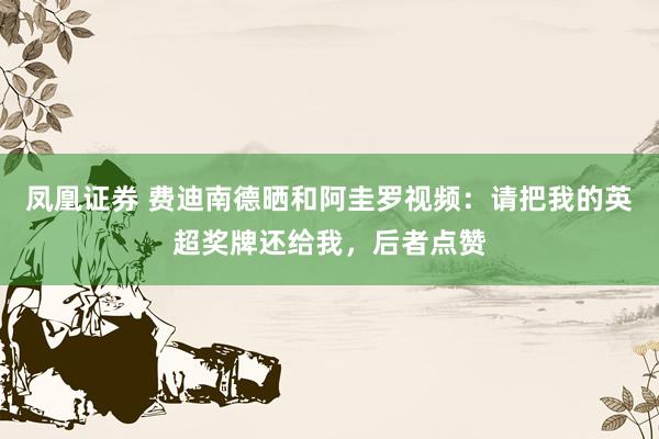 凤凰证券 费迪南德晒和阿圭罗视频：请把我的英超奖牌还给我，后者点赞